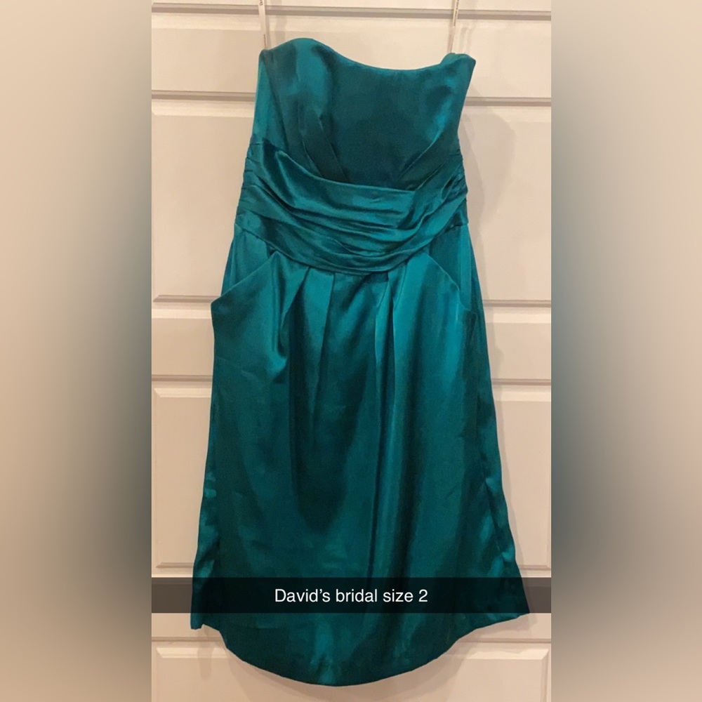 David's Bridal Grid Tucked Bodice Strapless Dress